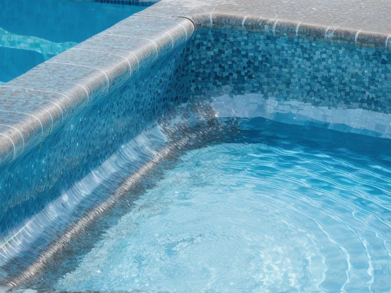 Sunlight reflecting off the ripples of a clear blue indoor swimming pool